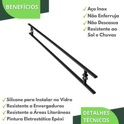 Puxador De Porta Preto Inox Vidro Pivotante 180 cm M.S - 3