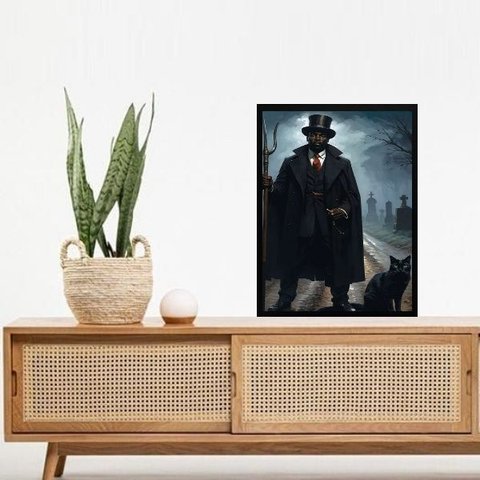 Quadro Umbanda Exu Gato Preto 45x34cm - com Vidro:moldura Preta
