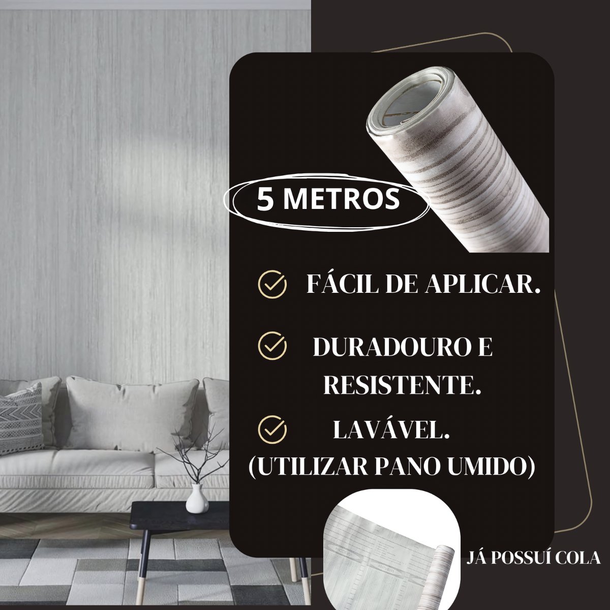 Papel de Parede Adesivo Pvc Ambientes com 5 Metros - 7