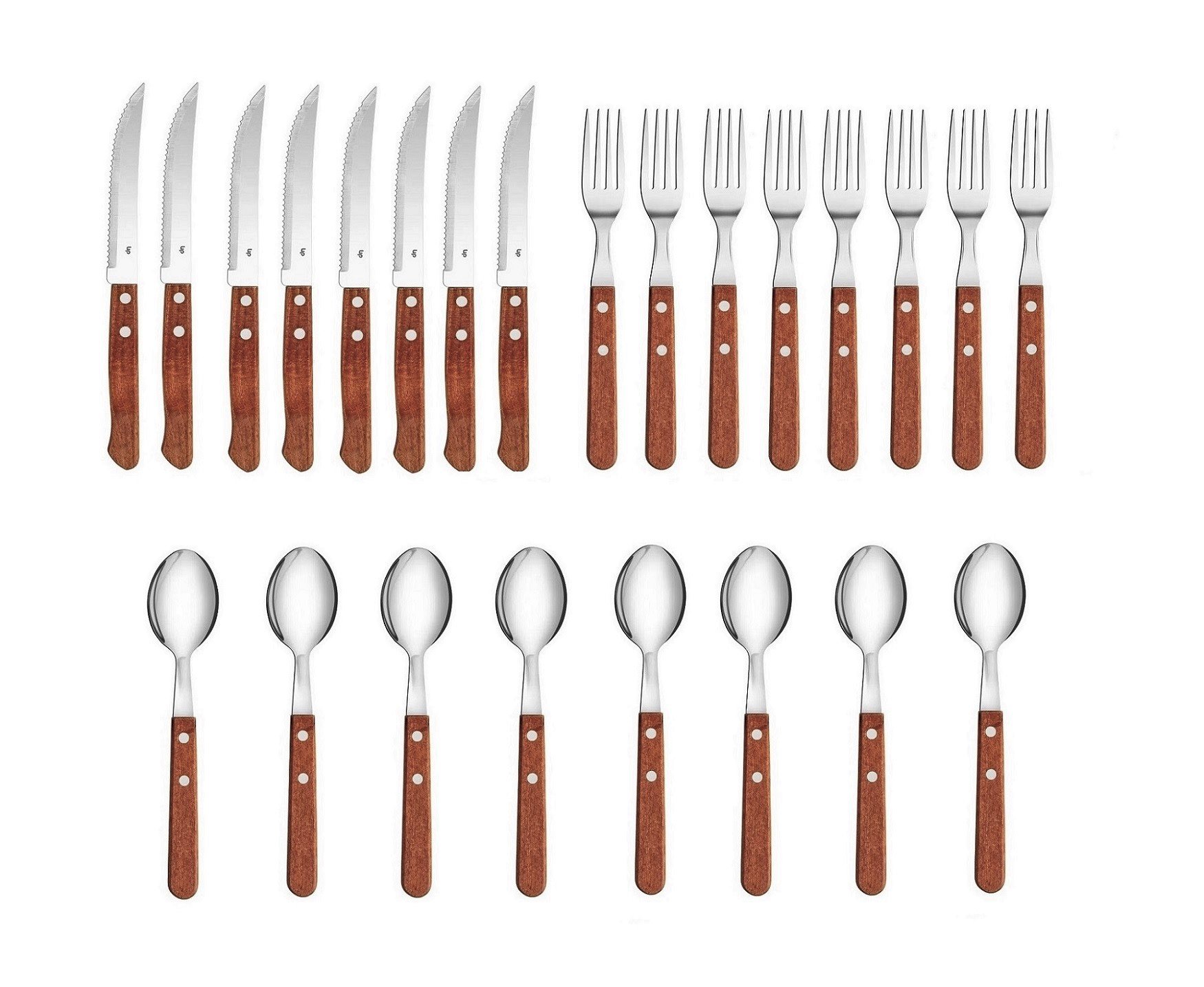 Jogo de talheres de mesa para carne lâmina Inox cabo madeira 24pçs UP Home - 1