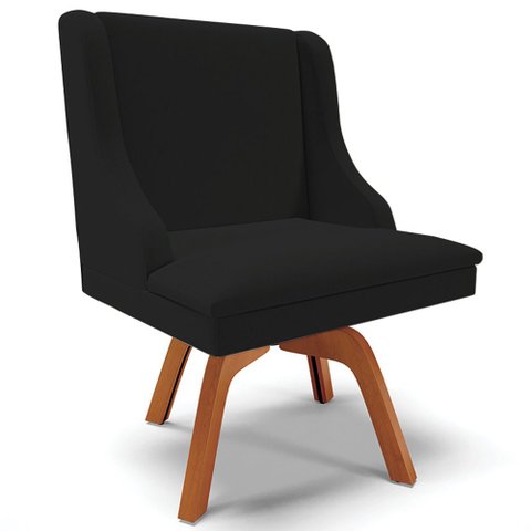 Cadeira Decorativa Sala de Jantar Base Giratória de Madeira Firenze Linho Preto/Natural G19 - Gran B