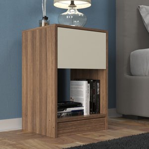 Mesa de Cabeceira Cor Castanh/off Retro com Gaveta e Nicho