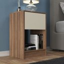 Ver imagem 1 de Mesa de Cabeceira Cor Castanh/off Retro com Gaveta e Nicho