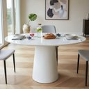 Ver imagem 1 de Mesa de Jantar Cone Laqueado 4 Lugares Redonda MDF com Vidro Off White Decoraper 110cm