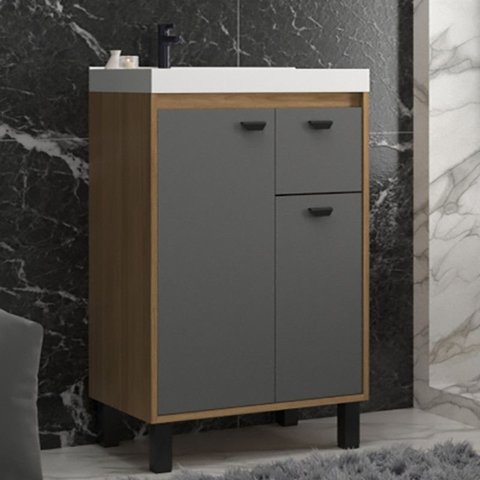Gabinete de Banheiro 60cm com Lavatório Ref 630 Cewal - Itapuã/cinza Sagrado