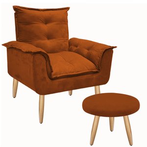 Kit Poltrona Opala Talita Cadeira Decorativa + Puff Redondo Pés Palito Mercado Dos Móveis:terra Cota