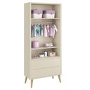 Ver imagem 2 de Dormitório Theo 2 Portas e Mesa de Canto Areia Fosco com Pés Madeira Natural Reller Móveis Areia