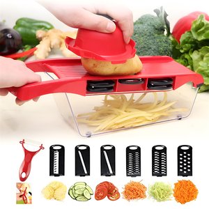 Fatiador de Legumes Mandoline 10 em 1 Profissional com Ralador Aço Inox Multiuso:vermelho