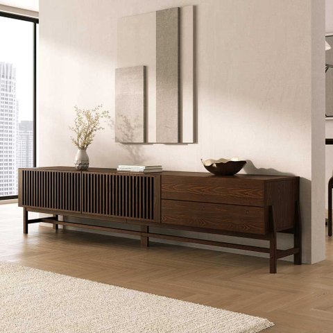 Rack para Sala 85 Polegadas Madeira Maciça 220 cm Minimalista Cor Imbuia Adamo Idimex