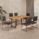 Ver imagem 1 de Conjunto Sala de Jantar Mesa 160x90cm Base Lunna Tampo MDF Napoli Marrom/Preto