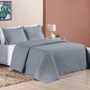 Ver imagem 1 de Kit Cobre Leito Espanha Casal Queen 03 Peças Micropercal 200 Fios Matelado White Line - Cinza