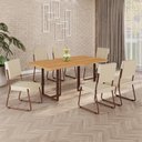 Ver imagem 1 de Conjunto Sala de Jantar Mesa 160x90cm Base Lunna Tampo MDF Napoli Marrom/Creme