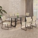 Ver imagem 1 de Conjunto Sala de Jantar Mesa 160x90cm Base Lunna Tampo MDF Laca com Vidro Napoli Preto/Creme
