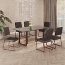 Ver imagem 1 de Conjunto Sala de Jantar Mesa 160x90cm Base Lunna Tampo MDF Laca com Vidro Napoli Marrom/Preto