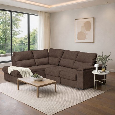 Sofá de Canto Retrátil Chaise Lado Esquerdo 4 Lugares Nest CabeCasa MadeiraOriginals Marrom