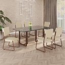 Ver imagem 1 de Conjunto Sala de Jantar Mesa 160x90cm Base Lunna Tampo MDF Laca com Vidro Napoli Marrom/Creme