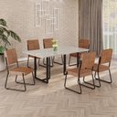 Ver imagem 1 de Conjunto Sala de Jantar Mesa 160x90cm Base Lunna Tampo MDF Laca com Vidro Napoli Preto/Marrom