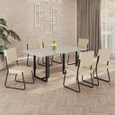 Ver imagem 1 de Conjunto Sala de Jantar Mesa 160x90cm Base Lunna Tampo MDF Laca com Vidro Napoli Preto/Creme