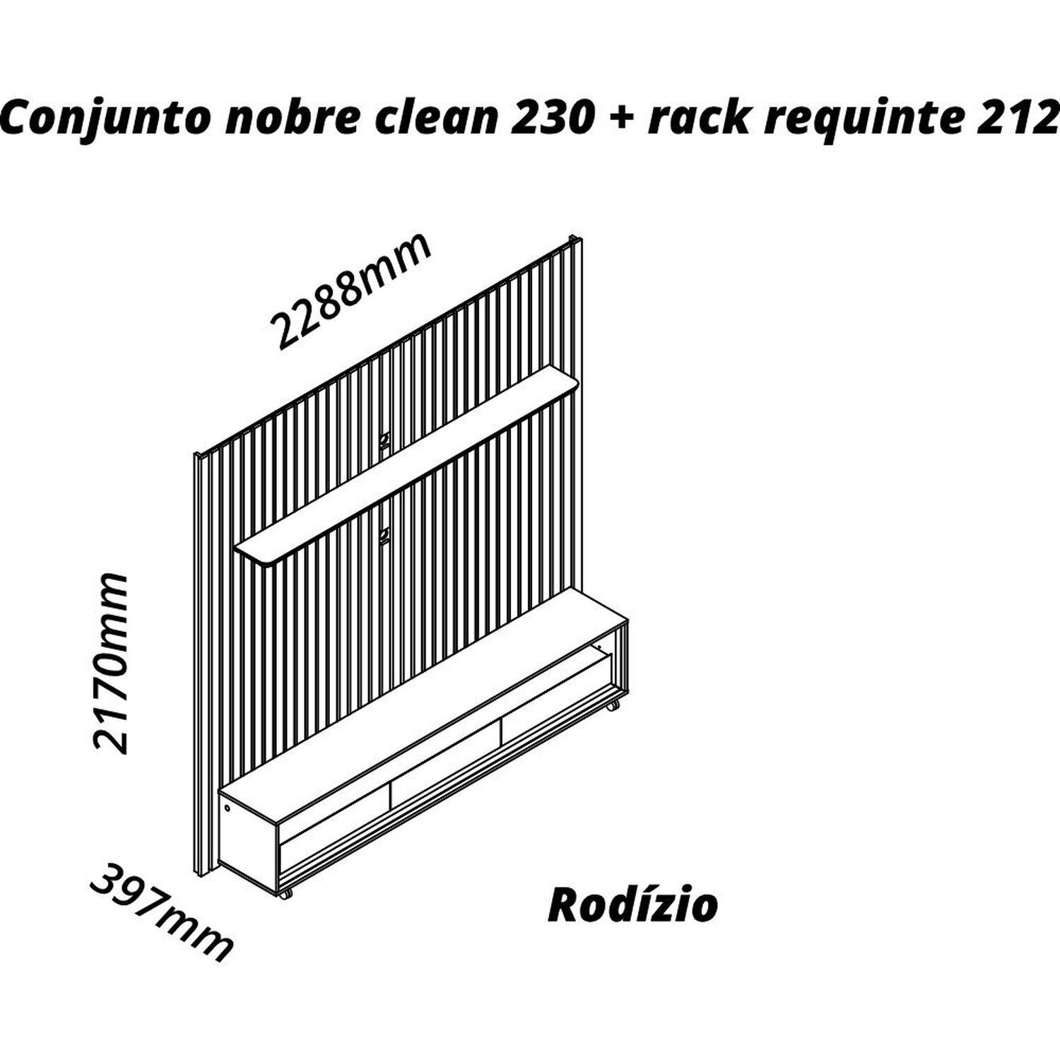 Rack com Painel para Tv até 85 Polegadas 3 Gavetas com Rodízios Requinte/nobre Clean - 3