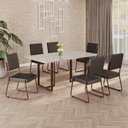 Ver imagem 1 de Conjunto Sala de Jantar Mesa 160x90cm Base Lunna Tampo MDF Laca com Vidro Napoli Marrom/Preto