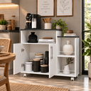 Ver imagem 4 de Armário Multiuso de Cozinha com Rodízios 2 Portas e Nichos para Cantinho do Café - Branco e Preto
