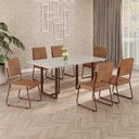 Ver imagem 1 de Conjunto Sala de Jantar Mesa 160x90cm Base Lunna Tampo MDF Laca com Vidro Napoli Marrom