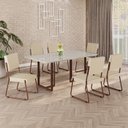 Ver imagem 1 de Conjunto Sala de Jantar Mesa 160x90cm Base Lunna Tampo MDF Laca com Vidro Napoli Marrom/Creme