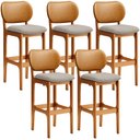 Ver imagem 1 de Kit 5 Banquetas Alta Bar Cozinha Jantar Betta L02 Imbuia Couríssimo Whisky Linho Bege - Lyam Decor