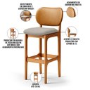 Ver imagem 4 de Kit 5 Banquetas Alta Bar Cozinha Jantar Betta L02 Imbuia Couríssimo Whisky Linho Bege - Lyam Decor