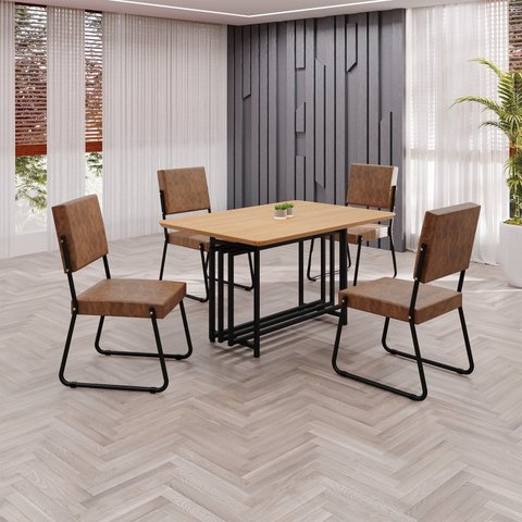 Conjunto Sala de Jantar Mesa 120x90cm Base Pérola Tampo MDF Napoli Preto/Marrom