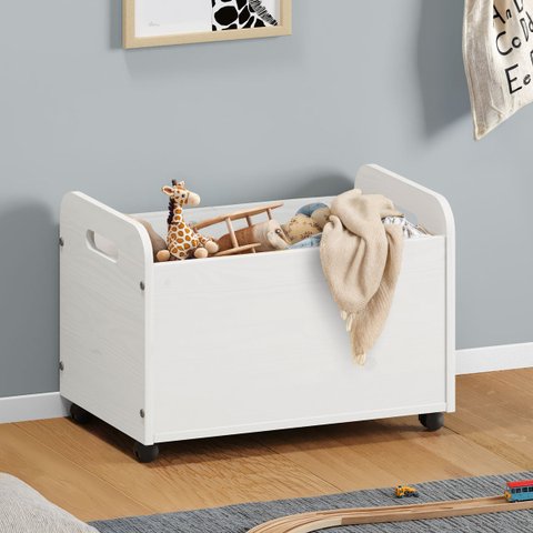 Baú Brinquedos Organizador Rodinhas Madeira Benjamin Branco Idimex