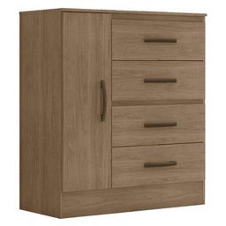 Guarda Roupa Solteiro 3 Portas e Cômoda 4 Gavetas e 1 Porta Lite Carvalho Oak – Móveis Leão - 5