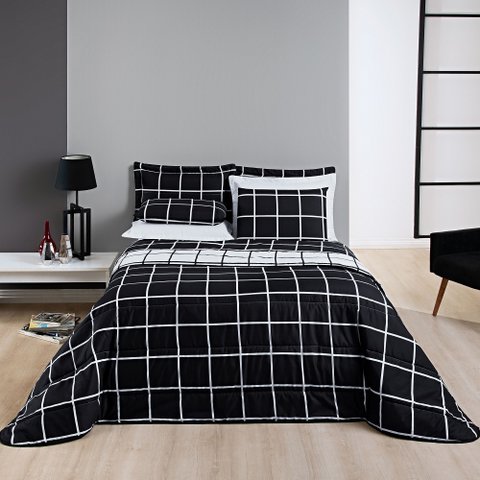 Cobre Leito King Square Micropercal 200 fios 3pç - Preto
