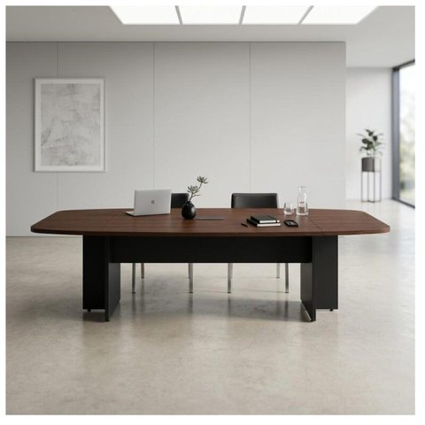 Mesa de Reunião Diretoria Abaulada - 3,20x1,20m - Workstart - Marsala/Preto - 21017