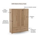 Ver imagem 5 de Guarda-Roupa 4 Portas 4 Gavetas Madeira Maciça Nest Marrom/Tauari