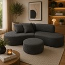 Ver imagem 3 de Sofá e Puff Orgânico Virginia 200cm Sala Bouclé: Cinza-Escuro