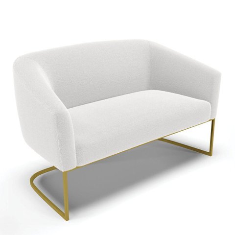Sofá Namoradeira 2 Lugares Base Industrial Dourado Stella Bouclê D03 - D'Rossi Cor Off White