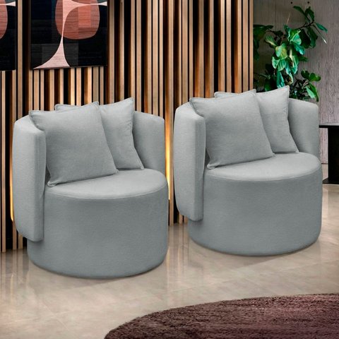 Kit 2 Poltrona Orgânica Maya Boucle Cinza Redonda Decorativa - Arkell