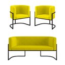 Ver imagem 1 de Kit 2 Poltronas + Sofá 2 Lugares Base de Metal Black Balaqui Cor:amarelo