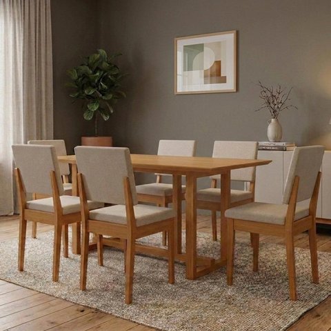 Conjunto Mesa de Jantar 6 Cadeiras 160cm com Tampo de Vidro