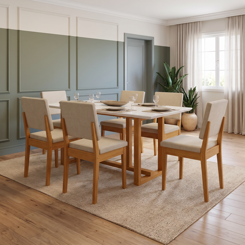Conjunto Mesa de Jantar 6 Cadeiras 160cm com Tampo de Vidro