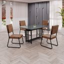 Ver imagem 1 de Conjunto Sala de Jantar Mesa 120x90cm Base Pérola Tampo MDF Laca com Vidro Napoli Preto/Marrom