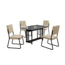 Ver imagem 2 de Conjunto Sala de Jantar Mesa 120x90cm Base Pérola Tampo MDF Laca com Vidro Napoli Preto/Creme