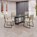 Ver imagem 1 de Conjunto Sala de Jantar Mesa 120x90cm Base Pérola Tampo MDF Laca com Vidro Napoli Preto/Creme