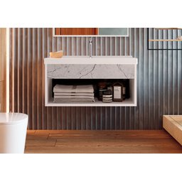 Gabinete Nicho Suspenso para Banheiro com Lavatório Beta Branco com Marmorizado Branco - Cerocha - 2