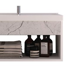 Gabinete Nicho Suspenso para Banheiro com Lavatório Beta Branco com Marmorizado Branco - Cerocha - 3