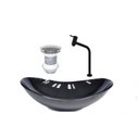 Ver imagem 1 de CUBA DE VIDRO OVAL 55CM PRETA + VALVULA + TORNEIRA PRETA