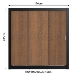 Guarda-Roupa Casal Madesa Mônaco 3 Portas de Correr Preto/Rustic Cor:Preto/Rustic - 4