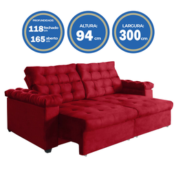 Sofá New Austrália 3 metros Retratil e Reclinavel Suede Vermelho – Sofá na Web - 3