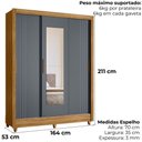Ver imagem 4 de Guarda Roupa Casal 3p Espelho 164 Cm Bolivia Freijo Cinza Moval